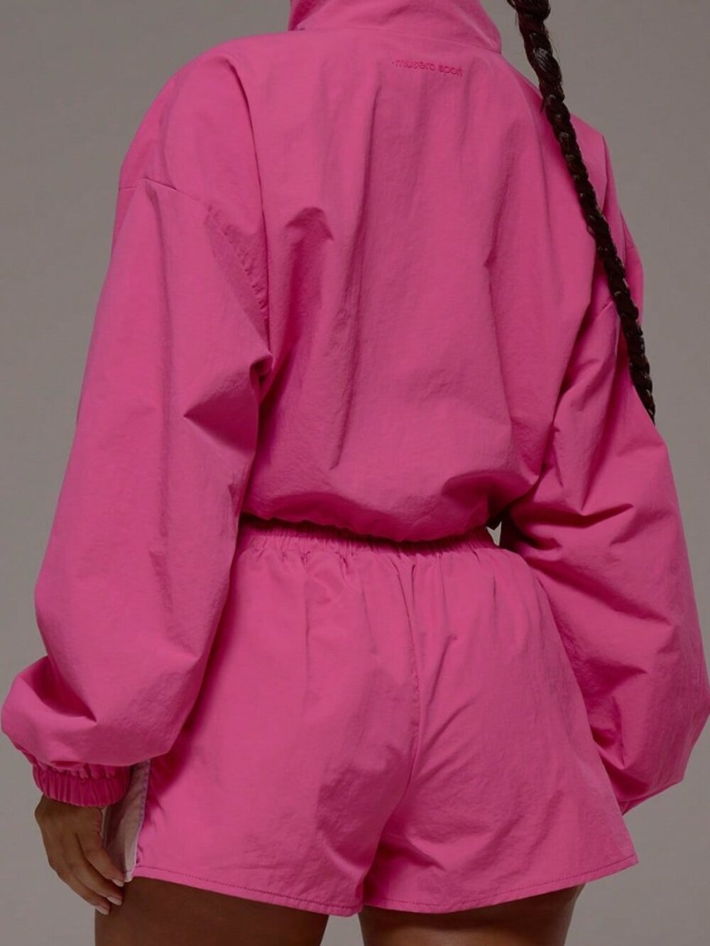 Pink Casual Women's Sport Funnel Neck Cropped Jacket - Picture 2 of 6